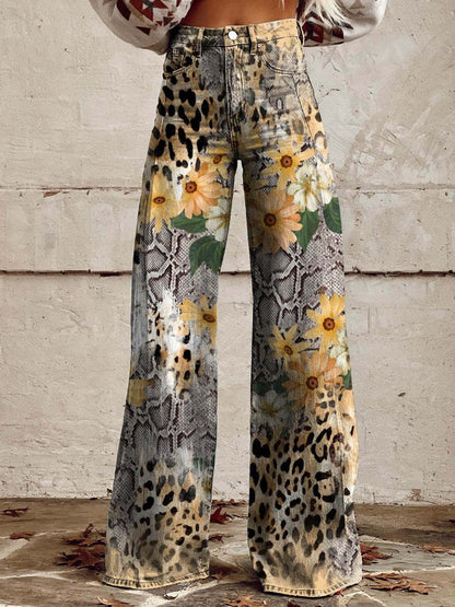 Dottie | Retro Print High Waist Flared Trousers
