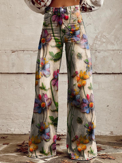 Dottie | Retro Print High Waist Flared Trousers
