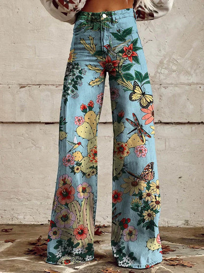 Dottie | Retro Print High Waist Flared Trousers