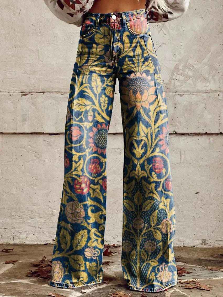Dottie | Retro Print High Waist Flared Trousers