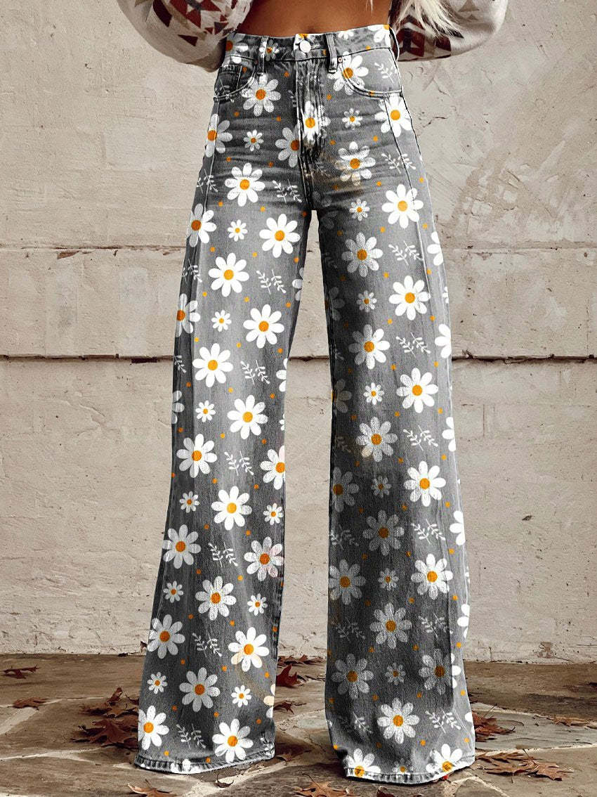 Dottie | Retro Print High Waist Flared Trousers