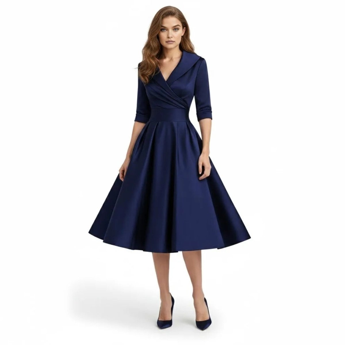 Undine | Retro Wrap Midi Dress with Lapel V-Neck