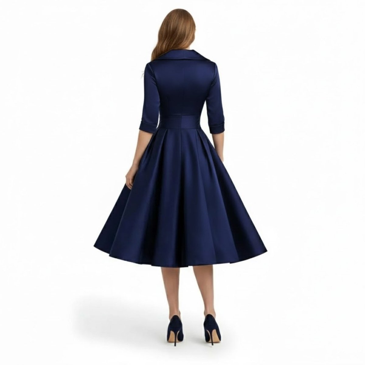 Undine | Retro Wrap Midi Dress with Lapel V-Neck