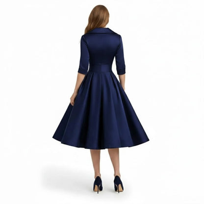 Undine | Retro Wrap Midi Dress with Lapel V-Neck