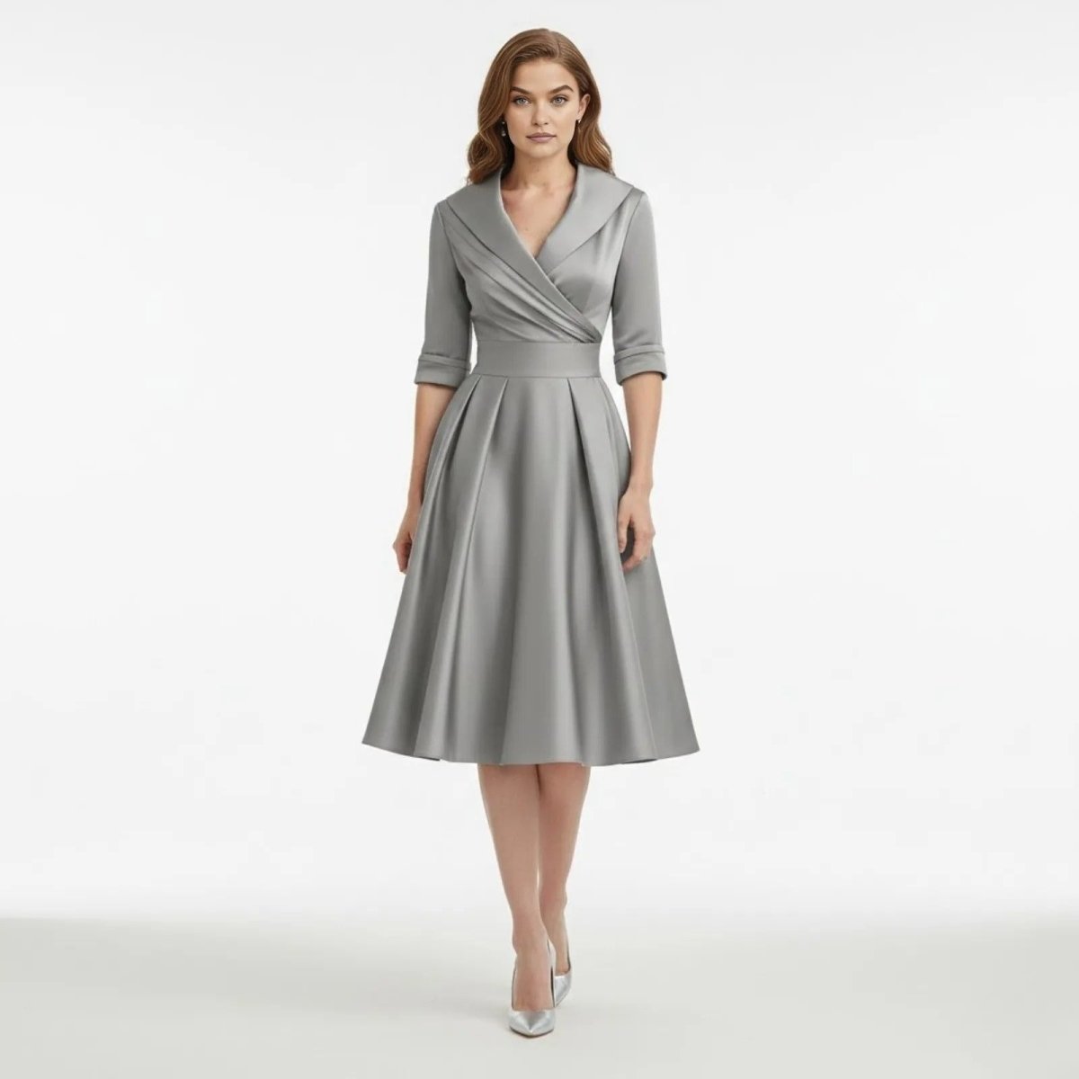 Undine | Retro Wrap Midi Dress with Lapel V-Neck