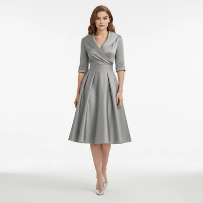 Undine | Retro Wrap Midi Dress with Lapel V-Neck