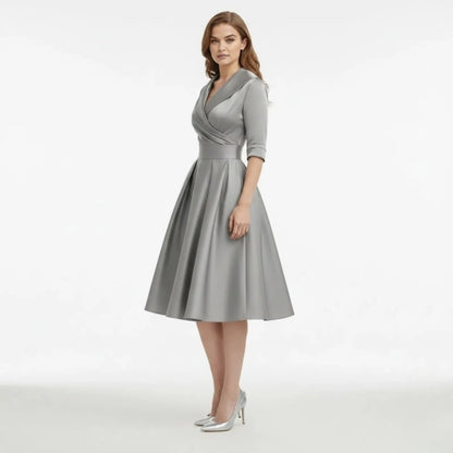 Undine | Retro Wrap Midi Dress with Lapel V-Neck