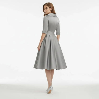 Undine | Retro Wrap Midi Dress with Lapel V-Neck