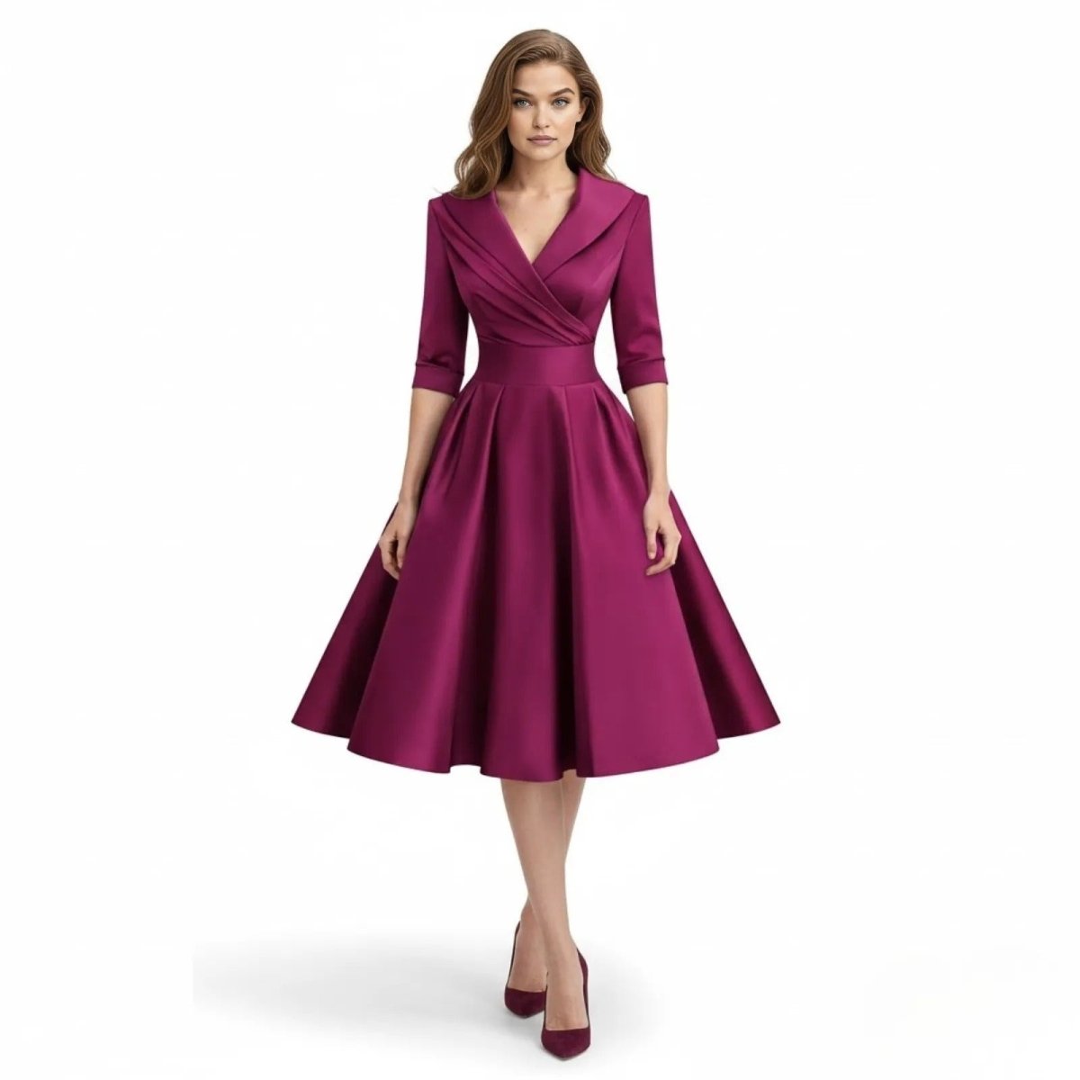 Undine | Retro Wrap Midi Dress with Lapel V-Neck