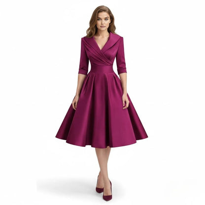 Undine | Retro Wrap Midi Dress with Lapel V-Neck