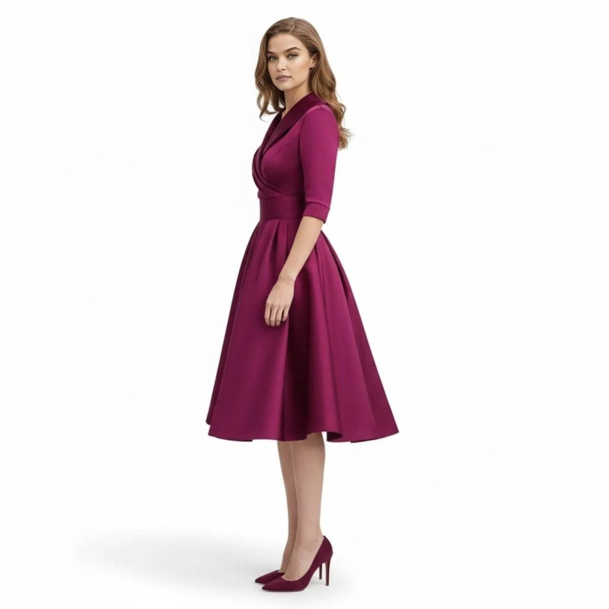 Undine | Retro Wrap Midi Dress with Lapel V-Neck