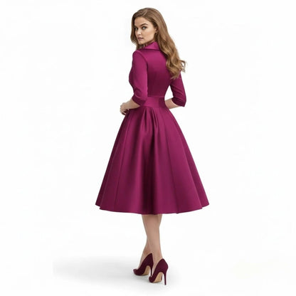 Undine | Retro Wrap Midi Dress with Lapel V-Neck