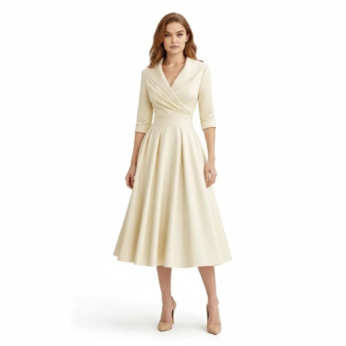 Undine | Retro Wrap Midi Dress with Lapel V-Neck