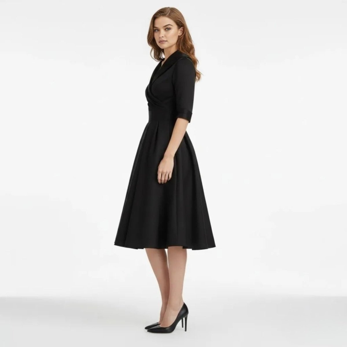 Undine | Retro Wrap Midi Dress with Lapel V-Neck