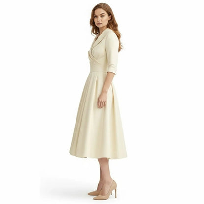 Undine | Retro Wrap Midi Dress with Lapel V-Neck