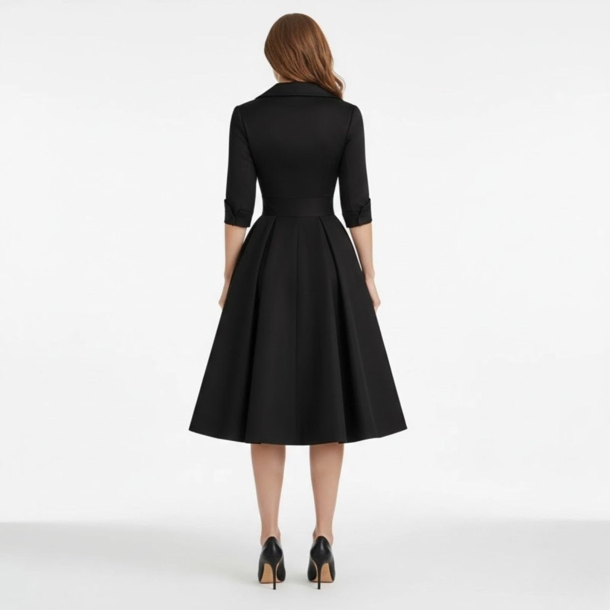 Undine | Retro Wrap Midi Dress with Lapel V-Neck