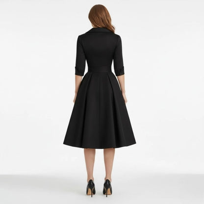 Undine | Retro Wrap Midi Dress with Lapel V-Neck