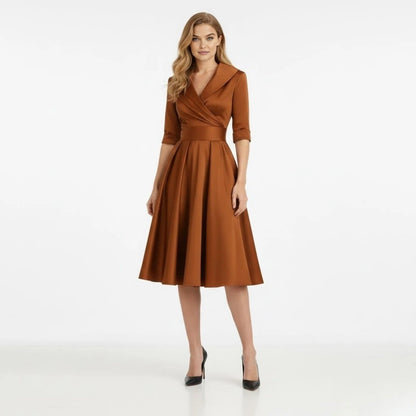 Undine | Retro Wrap Midi Dress with Lapel V-Neck