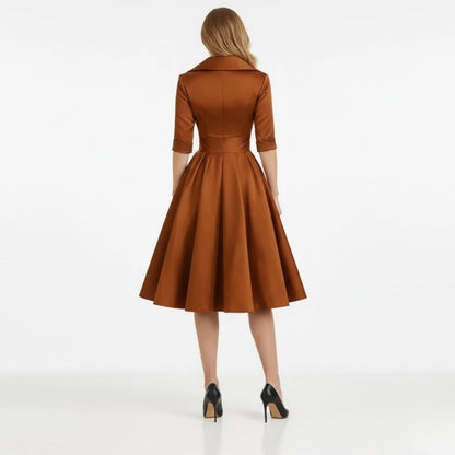 Undine | Retro Wrap Midi Dress with Lapel V-Neck