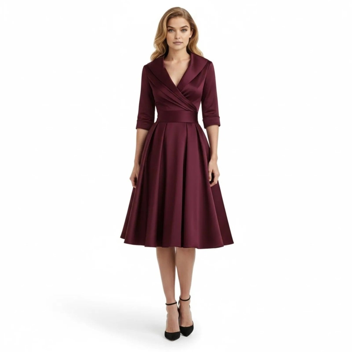 Undine | Retro Wrap Midi Dress with Lapel V-Neck