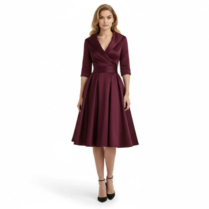 Undine | Retro Wrap Midi Dress with Lapel V-Neck