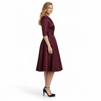 Undine | Retro Wrap Midi Dress with Lapel V-Neck