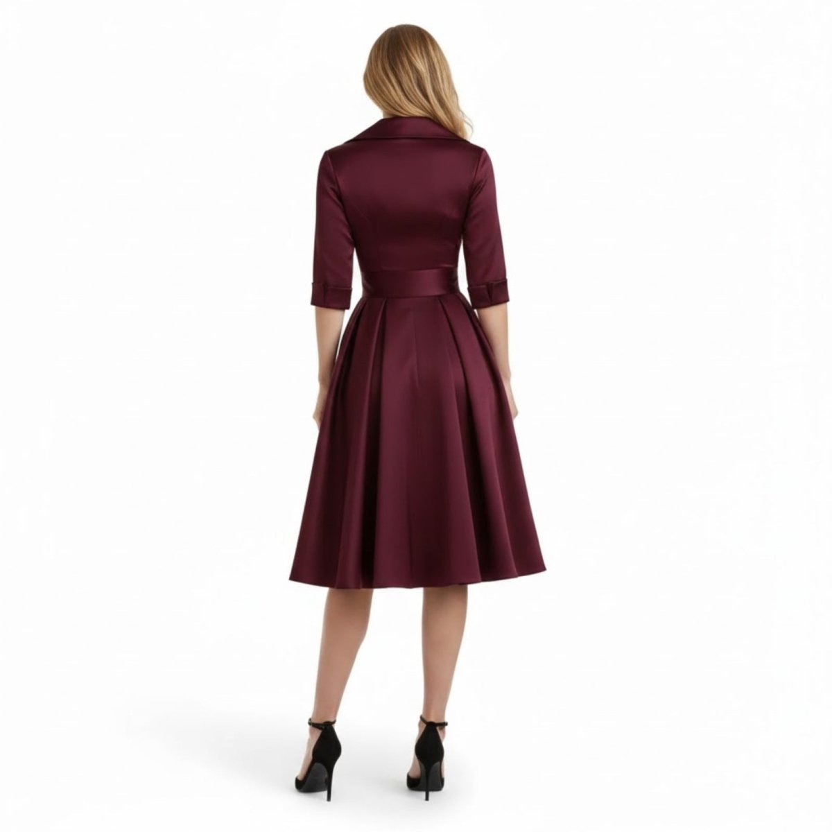 Undine | Retro Wrap Midi Dress with Lapel V-Neck
