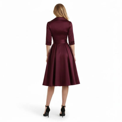 Undine | Retro Wrap Midi Dress with Lapel V-Neck