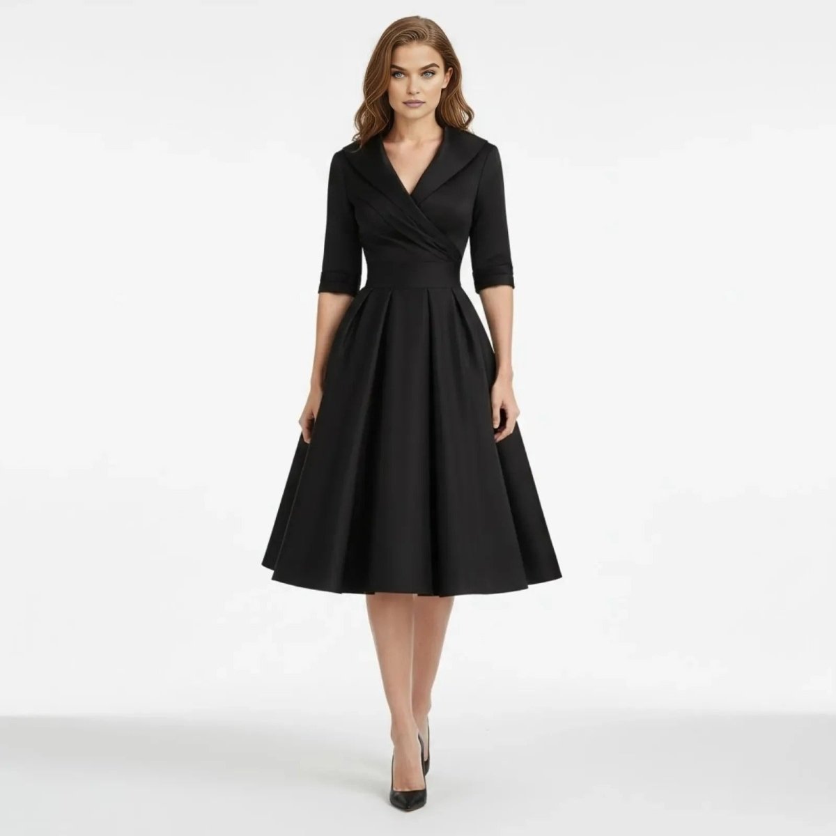 Undine | Retro Wrap Midi Dress with Lapel V-Neck