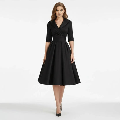 Undine | Retro Wrap Midi Dress with Lapel V-Neck