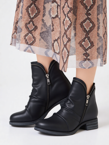 Lily | Faux Leather Ruched Cut Out Block Heel Ankle Boots