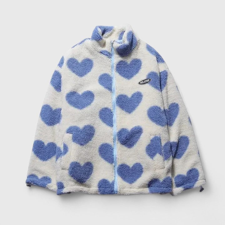 Riley | Reversible Heart-Print Fleece Sherpa Wool Jacket