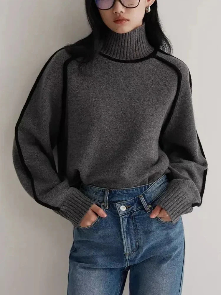 Vicky | Turtleneck Contrast Seam Ribbed Jumper