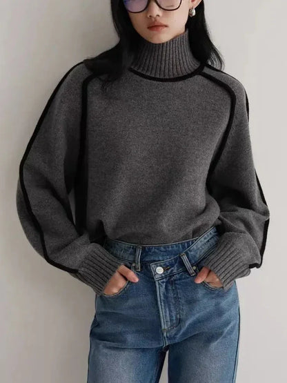 Vicky | Turtleneck Contrast Seam Ribbed Jumper