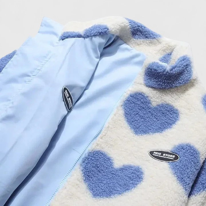 Riley | Reversible Heart-Print Fleece Sherpa Wool Jacket