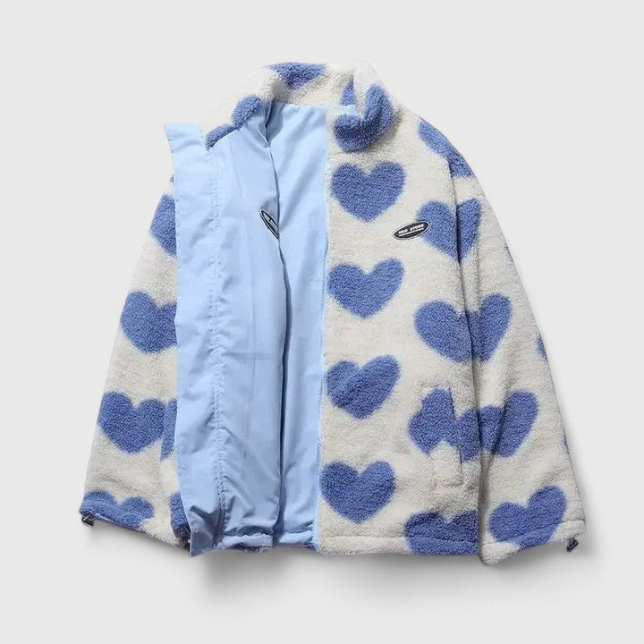Riley | Reversible Heart-Print Fleece Sherpa Wool Jacket