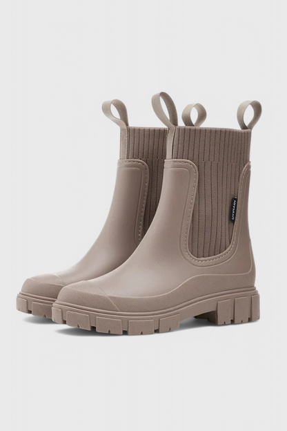 Maudie | Waterproof Chunky Chelsea Rain Boots with Knit Collar