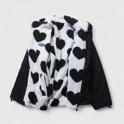 Riley | Reversible Heart-Print Fleece Sherpa Wool Jacket