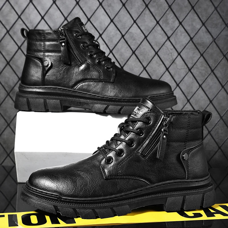 Lionel | Wide Fit Retro Faux Leather Chelsea Ankle Boots