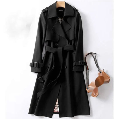 Edith | Classic Belted Long Trench Coat with Check Lining