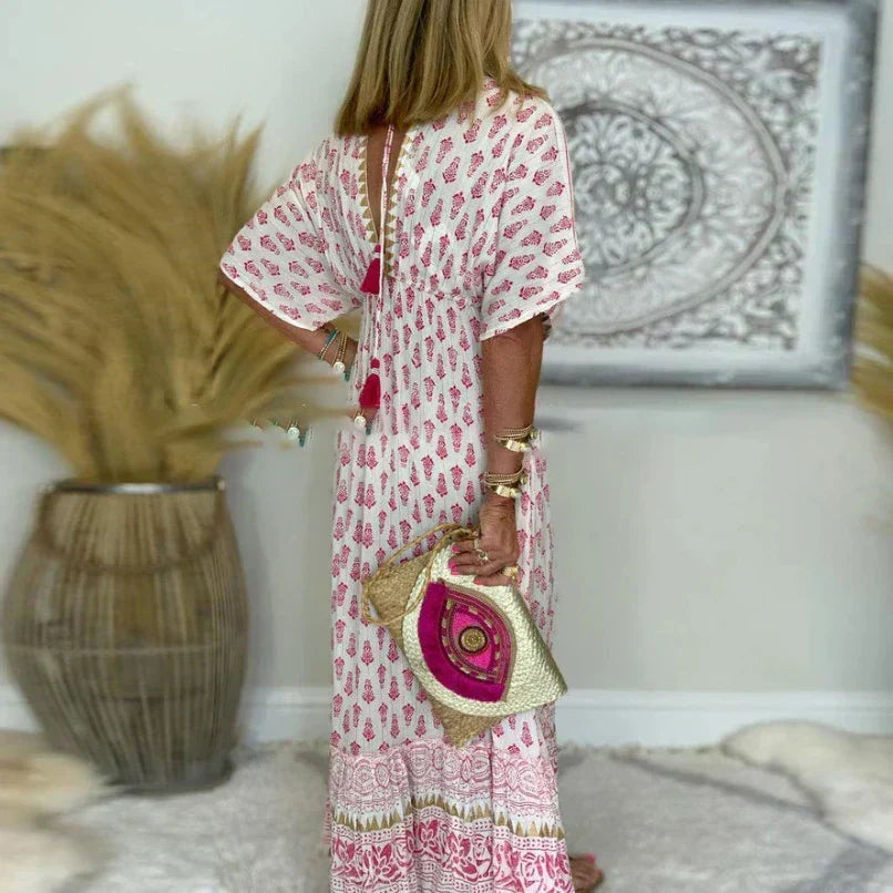 Amelia | Boho Tassel Detail Short Sleeve Maxi Dress