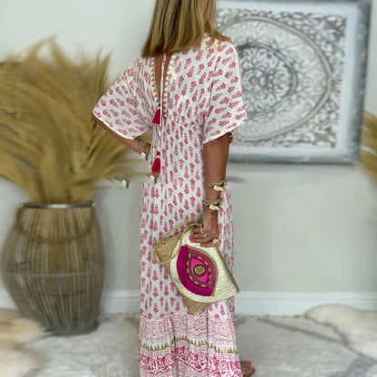 Amelia | Boho Tassel Detail Short Sleeve Maxi Dress