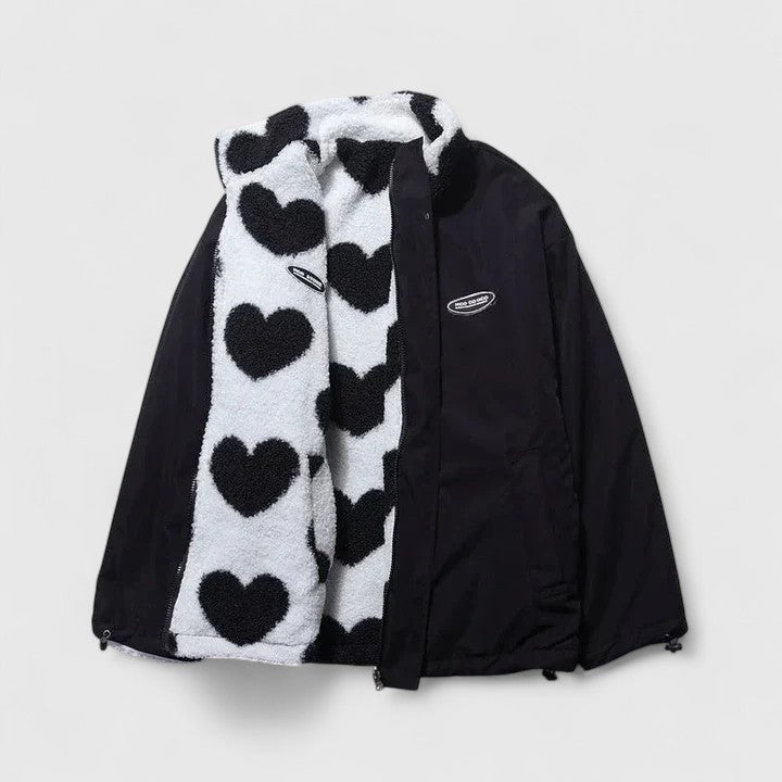 Riley | Reversible Heart-Print Fleece Sherpa Wool Jacket