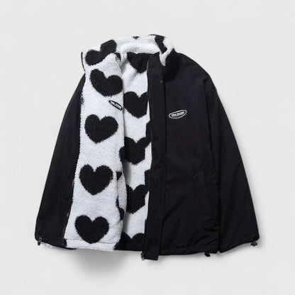 Riley | Reversible Heart-Print Fleece Sherpa Wool Jacket