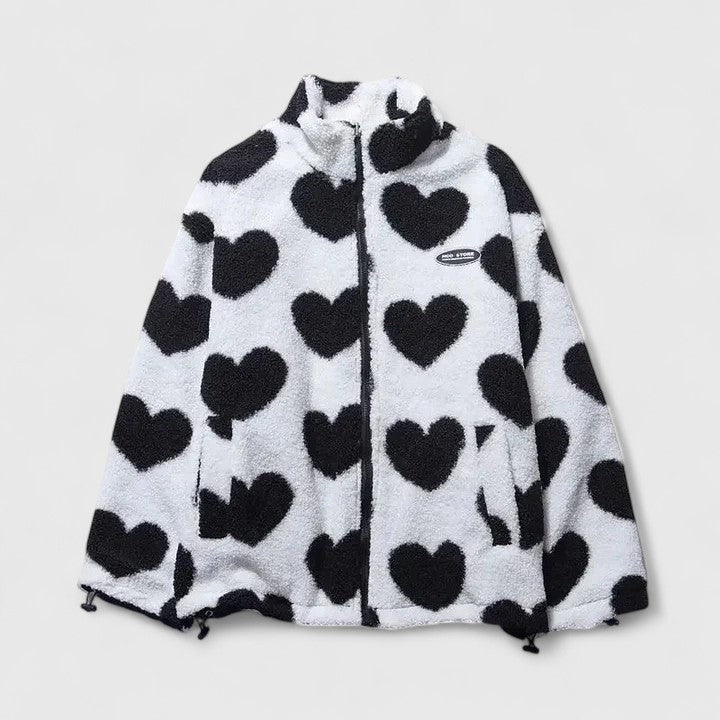 Riley | Reversible Heart-Print Fleece Sherpa Wool Jacket