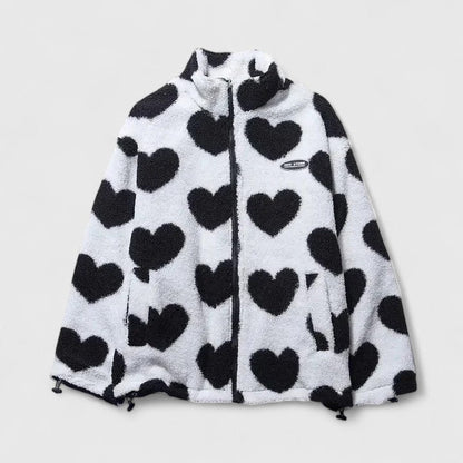 Riley | Reversible Heart-Print Fleece Sherpa Wool Jacket