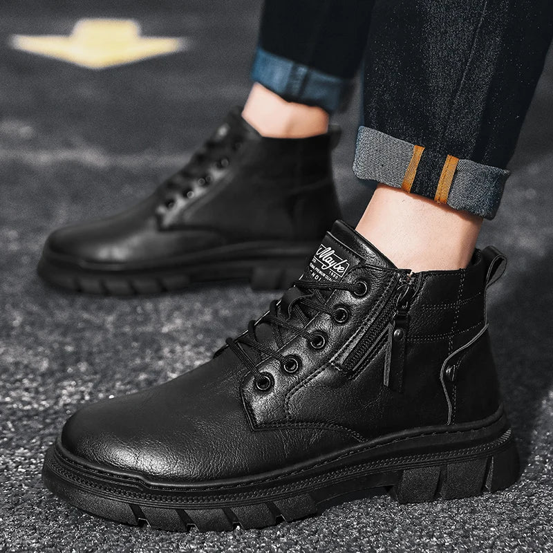 Lionel | Wide Fit Retro Faux Leather Chelsea Ankle Boots