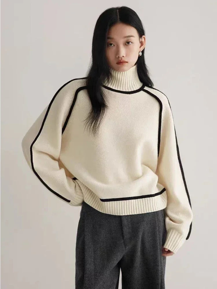 Vicky | Turtleneck Contrast Seam Ribbed Jumper