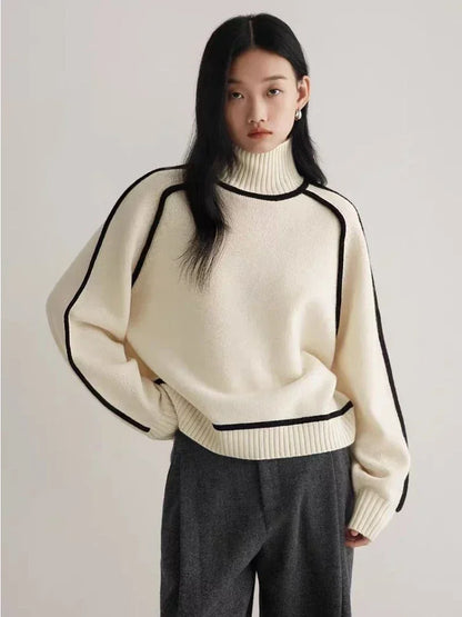 Vicky | Turtleneck Contrast Seam Ribbed Jumper