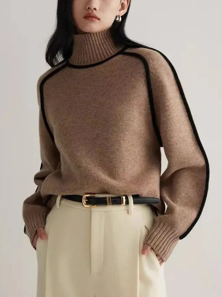 Vicky | Turtleneck Contrast Seam Ribbed Jumper